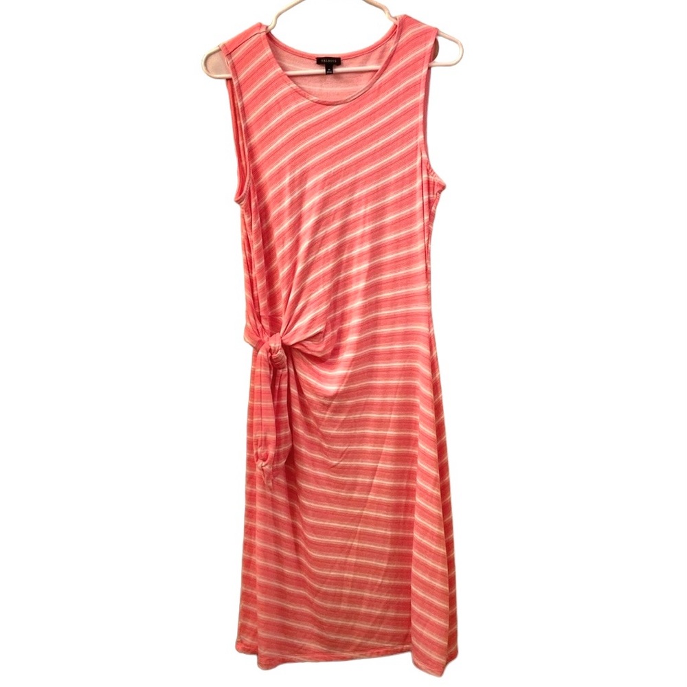 Talbots Dress Sleeveless Tie at Waist Casual Beach Pink White Stripe WM SZ M